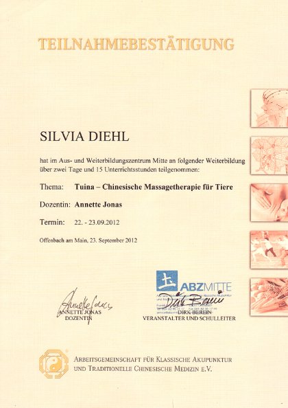 Tuina - Chinesische Massagetherapie für Tiere